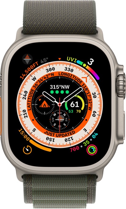 Умные часы Apple Watch Ultra GPS + Cellular 49mm Titanium Case with Green Alpine Loop - Small, титановый