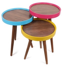 Журнальный столик Kalune Design Qiro, синий/желтый/розовый/ореховый, 390 мм x 390 мм x 605 мм