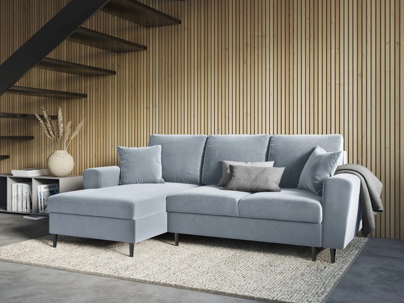 Stūra dīvāns Micadoni Home Moghan Velvet 4 Seats, gaiši zila, kreisais, 241 x 145 cm x 88 cm