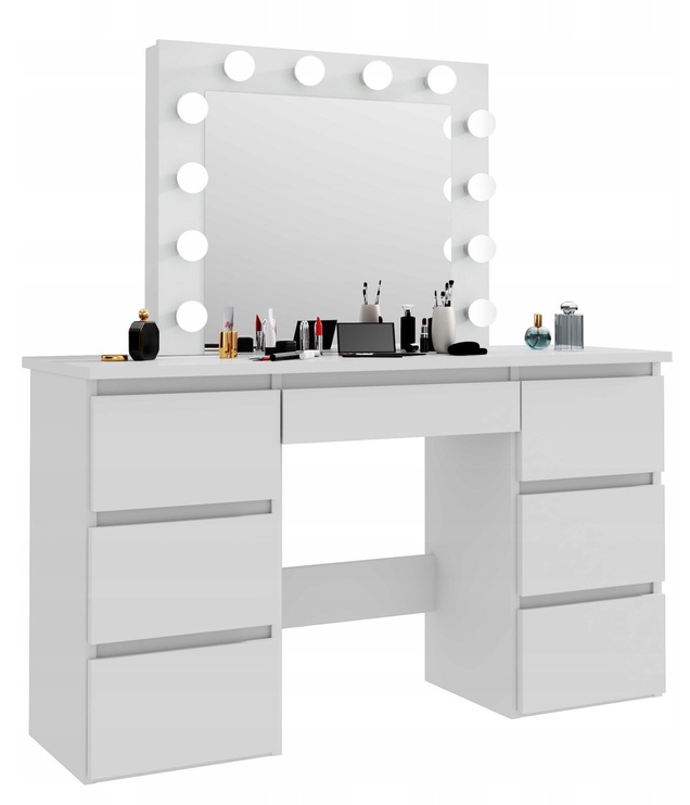 Kosmētikas galds, balta, 132 cm x 43 cm x 152 cm, with mirror