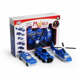 Transporta rotaļlietu komplekts Malik MalBlo Magnetic Police Vehicles 9839362, zila