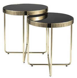 Kafijas galdiņu komplekts Saga, zelta/melna, 40 - 45 cm x 45 cm x 45 - 50 cm