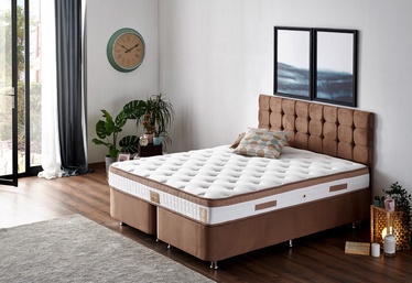 Кровать Kalune Design Latte, 140 x 190 cm, белый/светло-коричневый, с матрасом, с решеткой