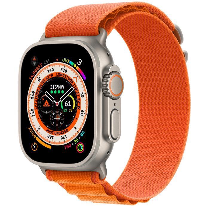 Умные часы Apple Watch Ultra GPS + Cellular, 49mm Titanium Case with Orange Alpine Loop - Large, титановый