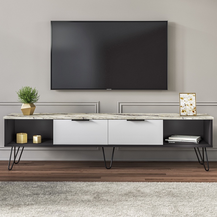 TV-laud Kalune Design Marblous, valge/must, 180 cm x 35 cm x 45 cm