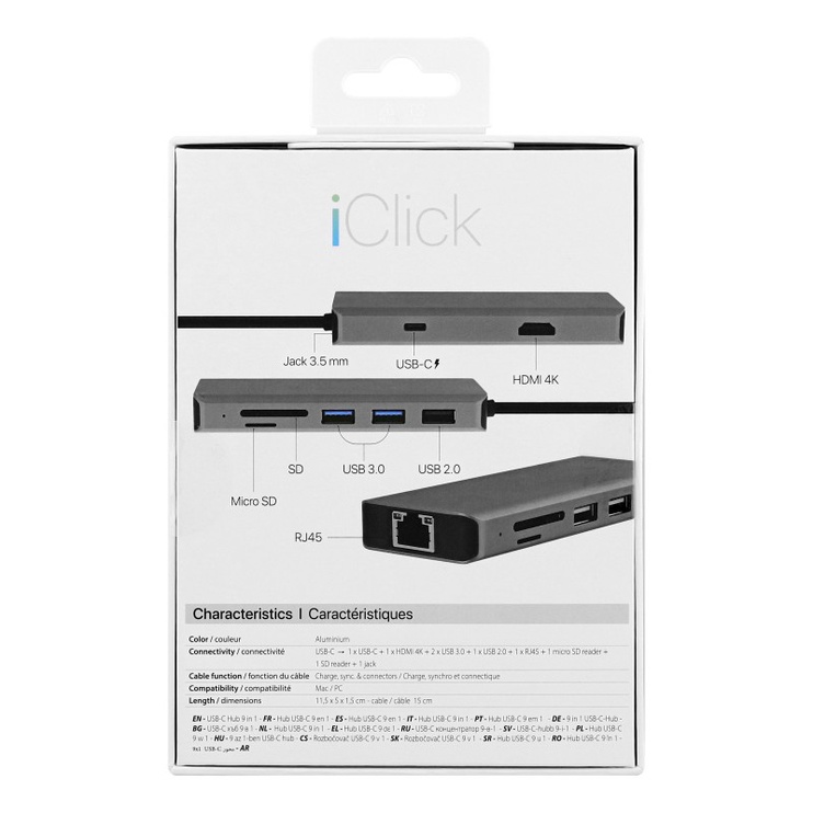 Adapteris iClick, HDMI/Micro SD/RJ-45/3.5 mm Audio/3 x USB/2 x USB-C