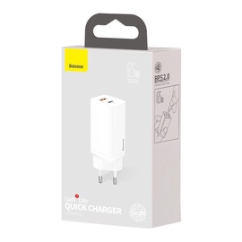 Зарядное устройство Baseus CCGAN2L-B02, USB Type C/USB, белый, 65 Вт