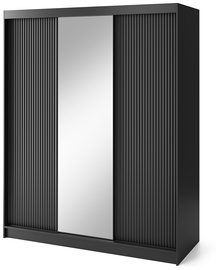 Гардероб Prescco III, черный, 180 см x 220 см x 60 см, с зеркалом