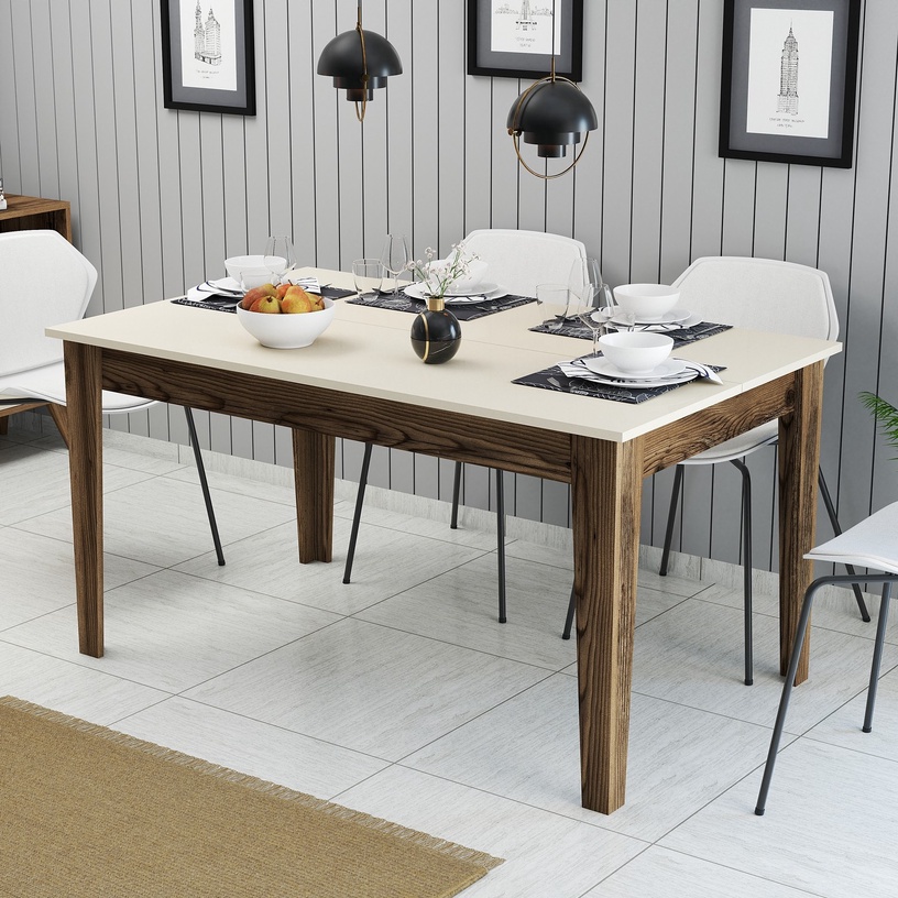 Laud Kalune Design Milan 517, kreemjasvalge/pähklipuu, 88 cm x 145 cm x 75 cm