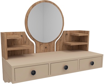 Столик-косметичка Kalune Design Polina 550ARN2761, бежевый/сосновый, 90 см x 36.8 см x 75 см, с зеркалом