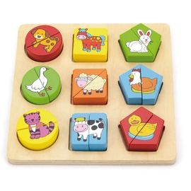 Attīstošās rotaļlietas VIGA Shape Block Puzzle Farm Animals 59585, daudzkrāsaina