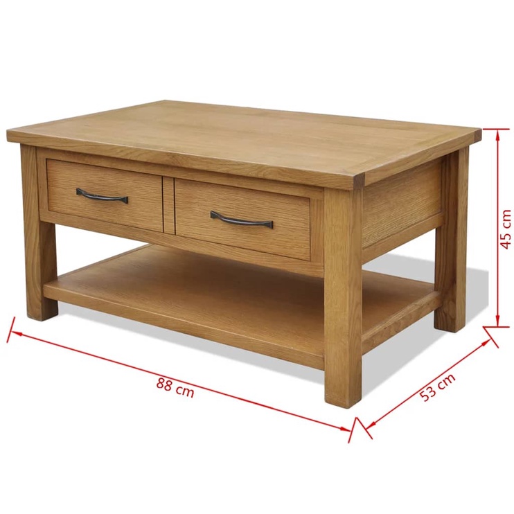 Kafijas galdiņš VLX Solid Oak Wood, brūna, 530 mm x 880 mm x 450 mm