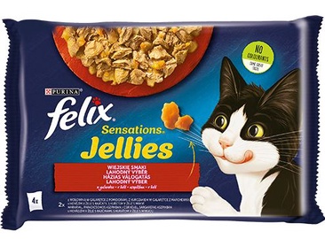 Влажный корм для кошек Felix Sensations, говядина, 0.34 кг, 4 шт.