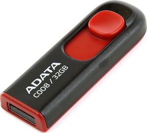 USB atmintinė Adata C008, juoda/raudona, 32 GB