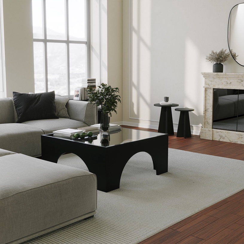 Журнальный столик Kalune Design Seine, прозрачный/черный, 50 см x 50 см x 37 см