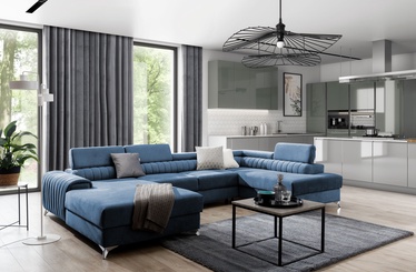 Stūra dīvāns Lacante Gojo 40, tumši zila, labais, 202 x 354 cm x 92 cm