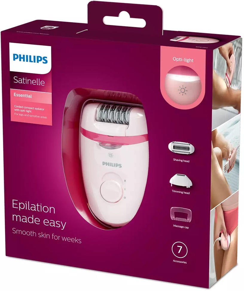 Epilaator Philips Satinelle Essential BRE285/00, valge/roosa