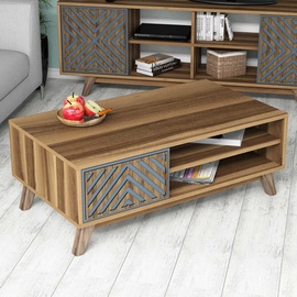 Журнальный столик Kalune Design Inci, синий/ореховый, 105 см x 60 см x 38.2 см