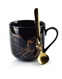Krūze ar karoti AffekDesign Lola Marble, zelta melna, 0.48 l