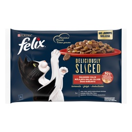 Šlapias kačių maistas Felix Purina, jautiena/vištiena/kalakutiena, 0.080 kg, 4 vnt.