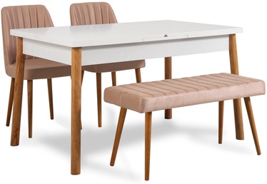 Ēdamistabas komplekts Kalune Design Santiago 0900 - 3 AB, balts/priedes/gaiši rozā