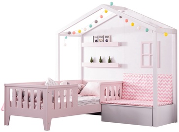 Bērnu gulta Kalune Design Cesme P-Smy, balta/rozā, 200 x 210 cm