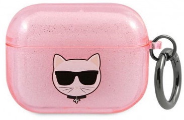 Austiņu maciņš Karl Lagerfeld Glitter Choupette Head Case, rozā