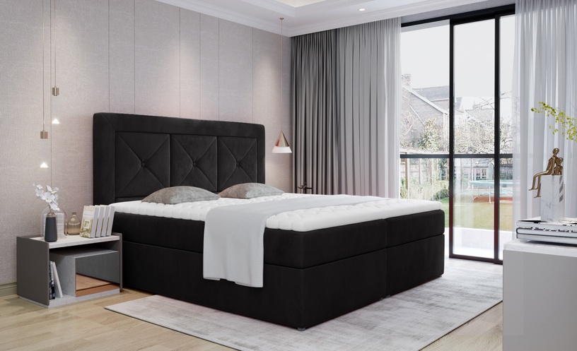 Кровать двухместная континентальная Idris Mat Velvet 99, 180 x 200 cm, черный, с матрасом, с решеткой