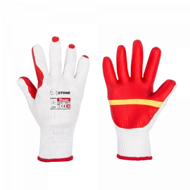 Рабочие перчатки вязаный STONE RWBS10, для взрослых, резина/хлопок, белый/красный/желтый, 10, 6 шт.