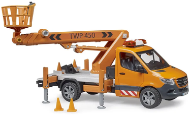 Bērnu rotaļu mašīnīte Bruder Mercedes Benz Sprinter Work Platform, 1:16, oranža