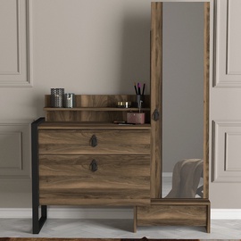 Kosmētikas galds Kalune Design Lost, valriekstu, 124 cm x 40 cm x 161.8 cm, with mirror