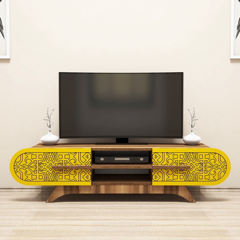 TV-laud Kalune Design Defne, kollane/pähklipuu, 145 cm x 37 cm x 37 cm