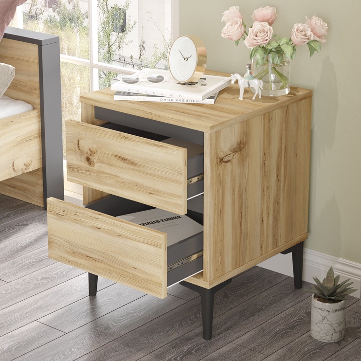 Комплект мебели для спальни Kalune Design AR15-KA, комнатные, дубовый/антрацитовый