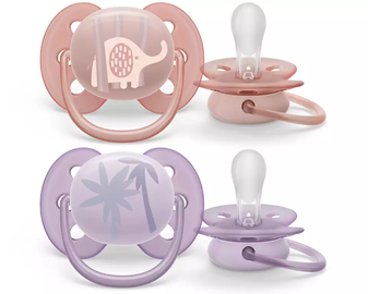 Knupītis Philips Avent Ultra Soft Deco Ultra soft Deco, 0 mēn., lillā/persiku, 2 gab.