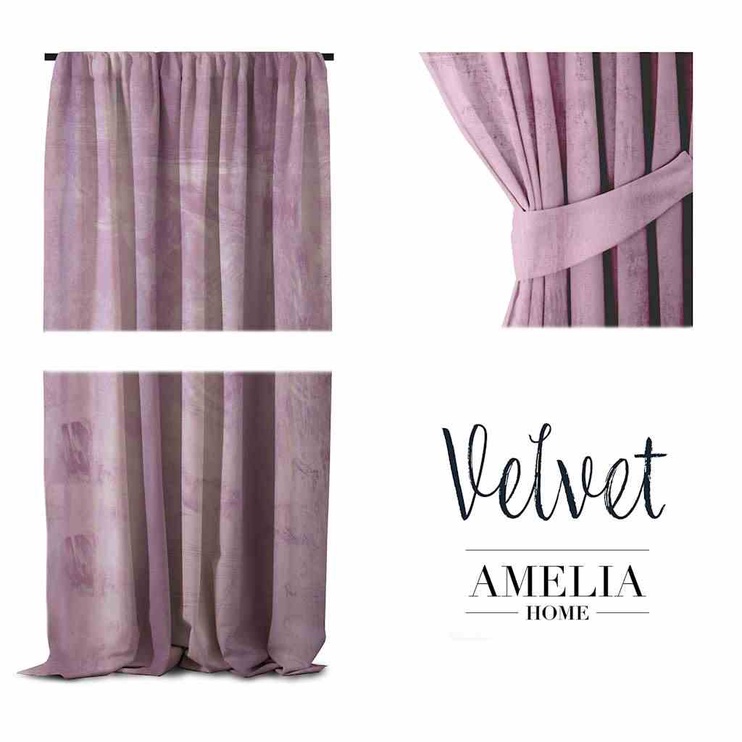 Ночные шторы AmeliaHome Velvet Pleat, светло-фиолетовый, 140 см x 270 см