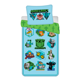 Voodipesukomplekt lastele Jerry Fabrics Minecraft Lets Play 23BS395, roheline/helesinine, 140 x 200 cm