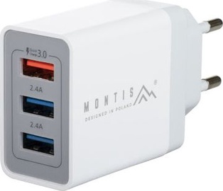 Telefona lādētājs Montis MT009, 3 x USB, balta, 30 W
