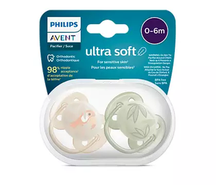 Knupītis Philips Avent Ultra Soft Ultra Soft, 0 mēn., daudzkrāsaina, 2 gab.