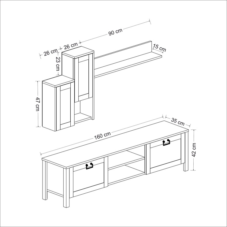 Секция Kalune Design Sento 506MNR1113, белый/дубовый, 35 см x 160 см x 42 см