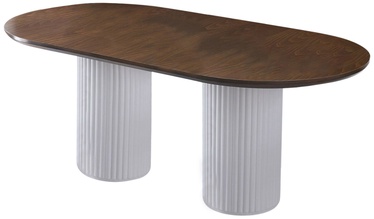 Pusdienu galds Kalune Design Li 931, balta/valriekstu, 100 cm x 200 cm x 77 cm