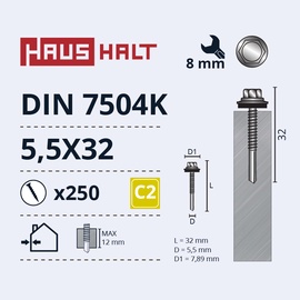 Саморез Haushalt DIN 7504K, 5.5x32 мм, 250 шт.