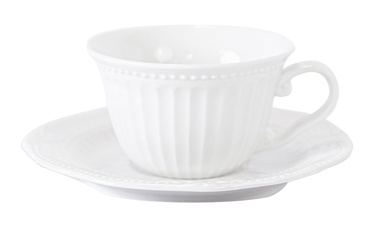 Tass alustassiga Home4you Sofia 2, valge, 0.180 l
