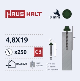 Isekeermestavad kruvid Haushalt DIN 7504K, 4.8 mm x 19 mm, 250 tk