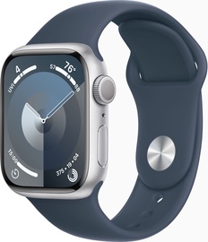 Умные часы Apple Watch Series 9 GPS, 41mm Silver Aluminium Storm Blue Sport Band M/L, серебристый