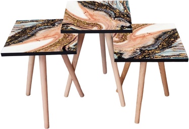 Kafijas galdiņu komplekts Kalune Design 3SHP147, bēša/daudzkrāsaina, 35 cm x 35 cm x 52 cm