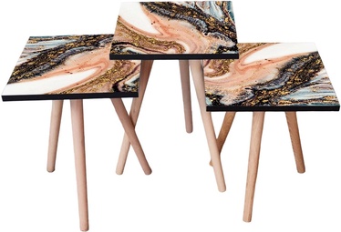 Набор журнальных столиков Kalune Design 3SHP147, многоцветный, 35 см x 35 см x 52 см