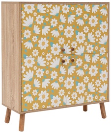 Skapītis Kalune Design Multi Purpose Posy, balta/dzeltena/sonoma ozols, 36 cm x 95 cm x 111 cm