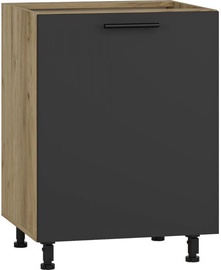 Нижний кухонный шкаф Vento D-60/82, антрацитовый/дубовый, 52 см x 60 см x 82 см