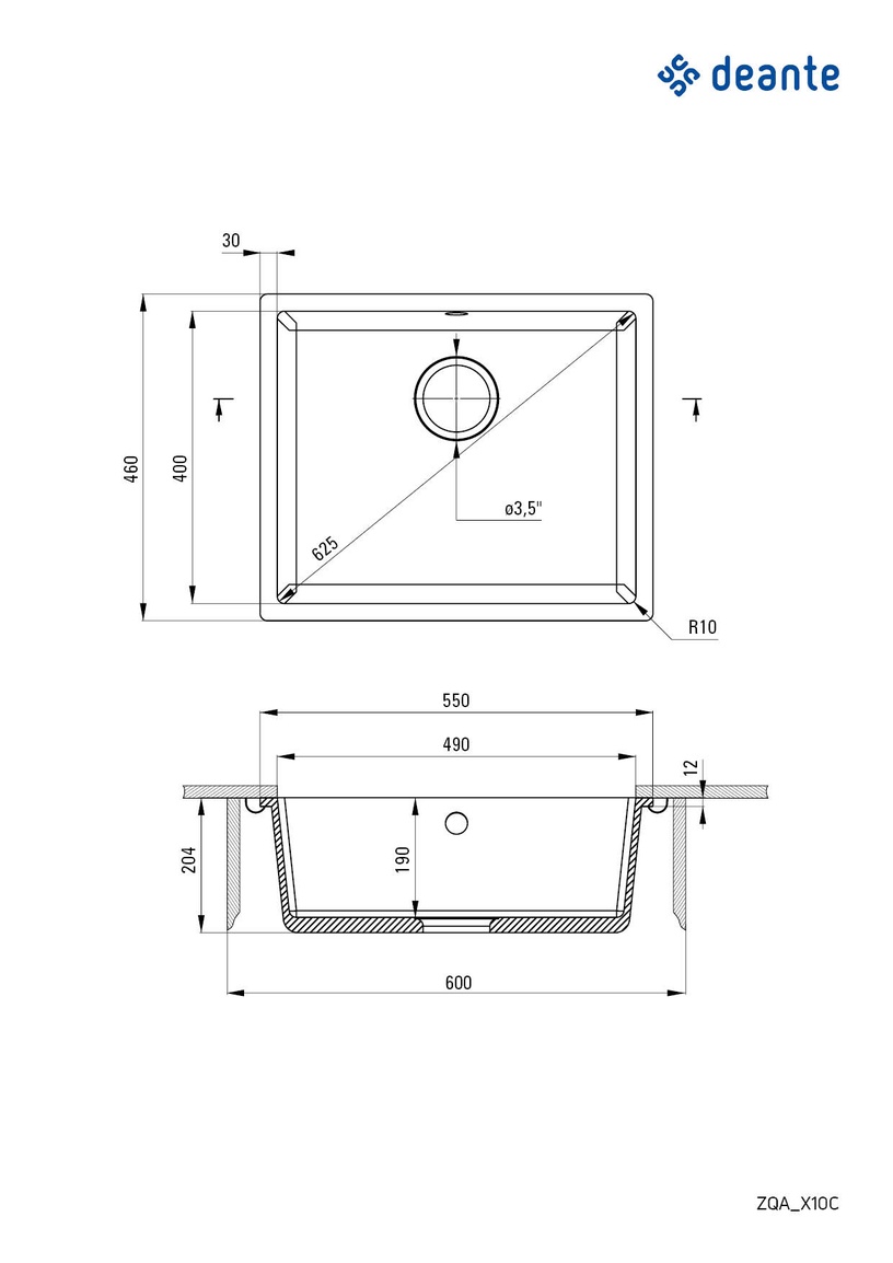 Köögivalamu Deante Corda ZQA_G10C, graniit, 55 cm x 46 cm x 19 cm