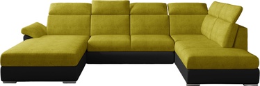 Stūra dīvāns Evanell Omega Soft, melna/dzeltena, kreisais, 216 x 330 x 102 cm